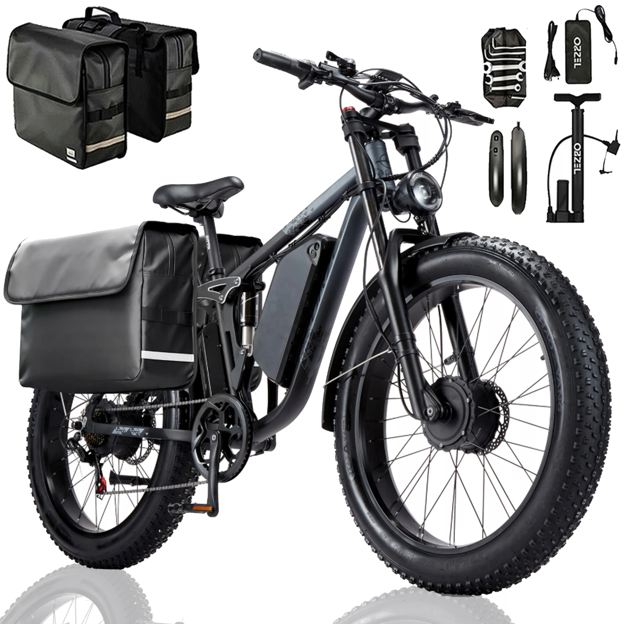 ORZEL K17 Bicicleta eléctrica 2000W Motor dual 26" 45 KM/H Velocidad 120 KM Alcance 25Ah Batería