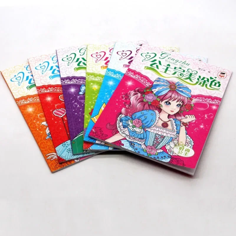 6Books/Set 192 Pages Perfect Princess Coloring Book for Girl Gift Children Graffiti Coloring Picture Painting Book Libros