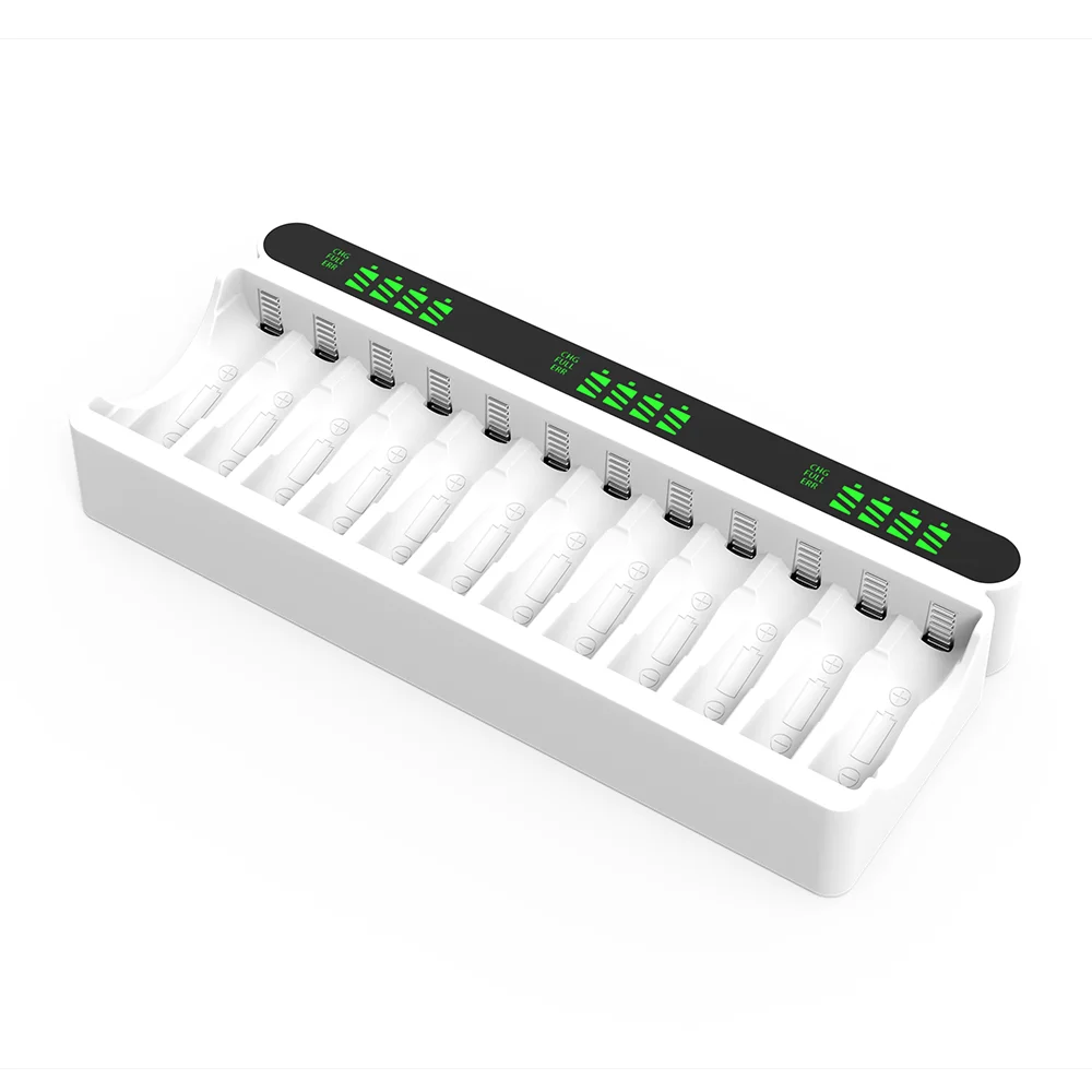 Умное зарядное устройство VariCore VC12 1,2 В, 12 слотов для Ni-MH аккумуляторов AA/AAA — быстрая зарядка, ЖК-дисплей, автоматическое отключение, безопасное для подзарядки