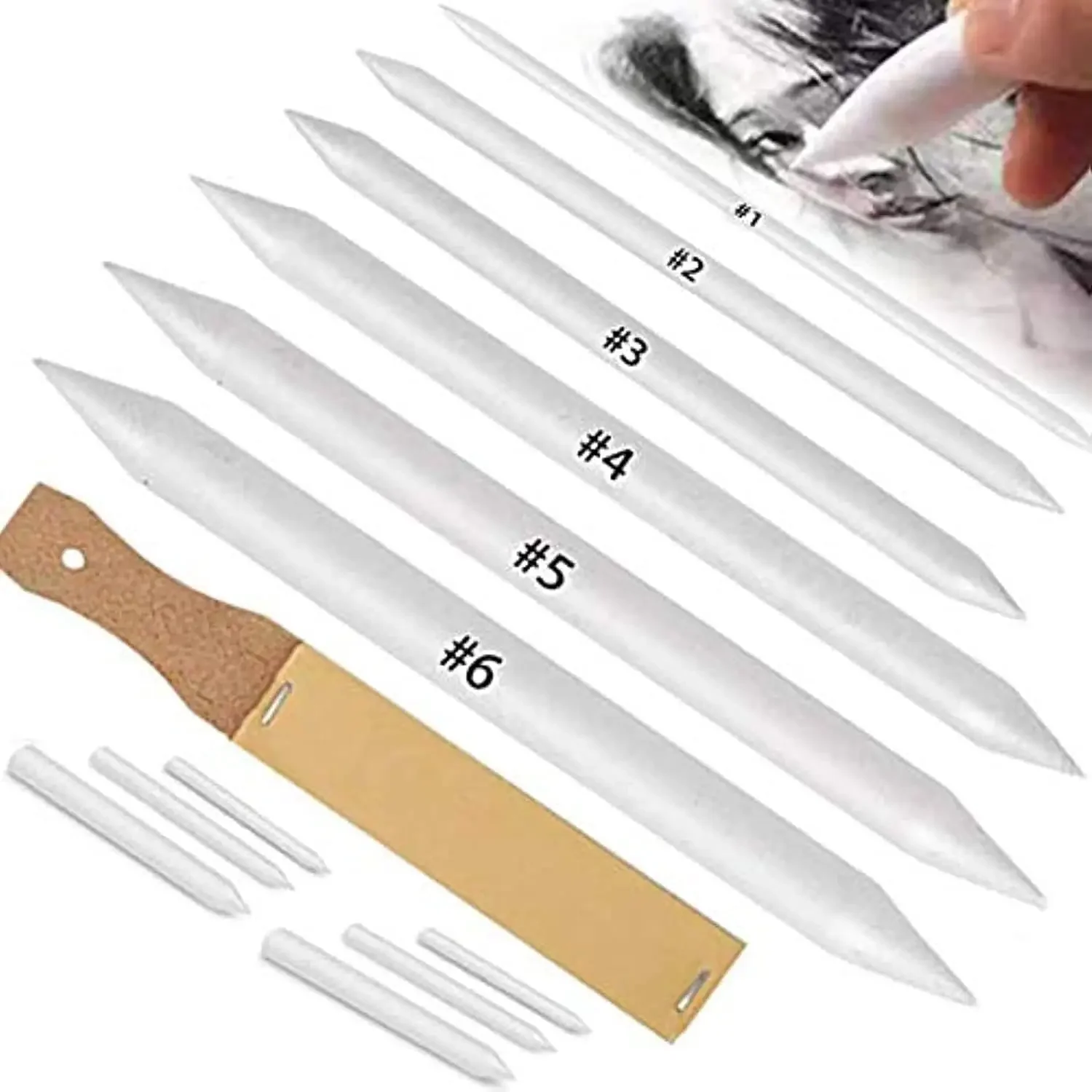 

12 Pcs Blending Stumps & Tortillions Paper Art Blenders with Sandpaper Sharpener for Sketch Drawing