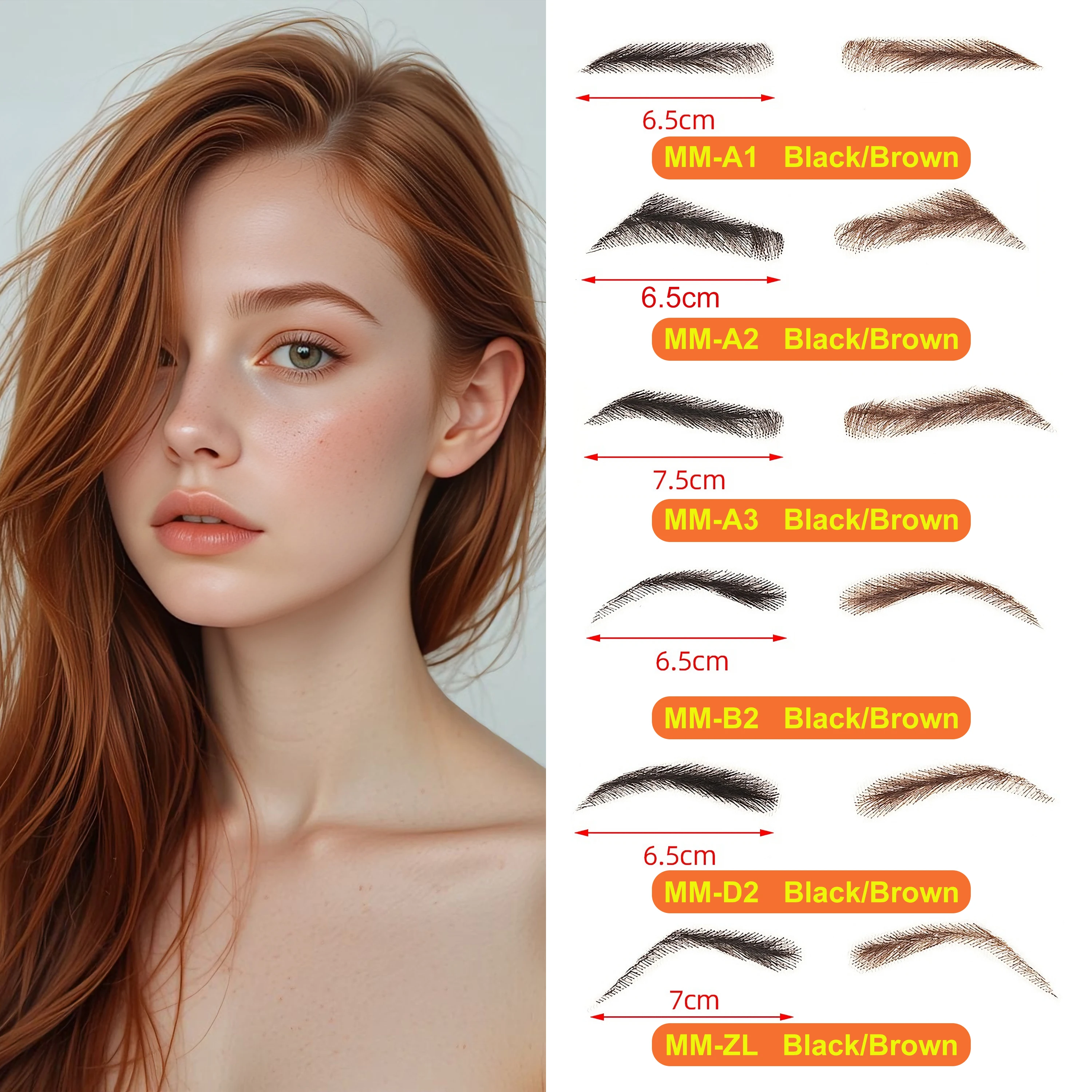 100% Human Hair Handmade Hand Knotted False Eyebrows Natural Looking for Cosplay Party Daily Use Black Brown Unisex Multi Styles