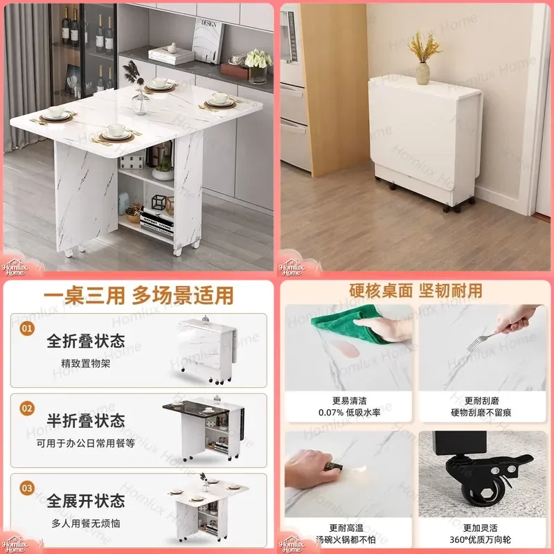 Folding Dining Table for Small Apartment Simple Multi Function Mobile Rectangular Rental Room Eating Desk
