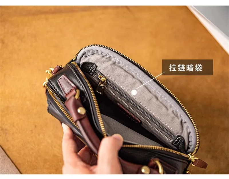 Modische, hochwertige Herren-Umhängetasche aus echtem Leder, lässige Designer-Luxus-Schultertasche aus echtem Rindsleder in Schwarz. – Detail 6