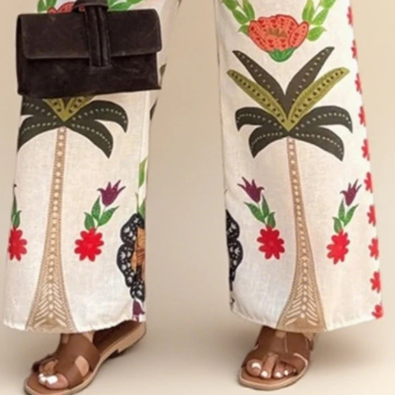 Gymystars-pantalones largos de pierna ancha con estampado para mujer, pantalón bohemio, informal, con bolsillo, cintura alta, elásticos, holgados, Vintage