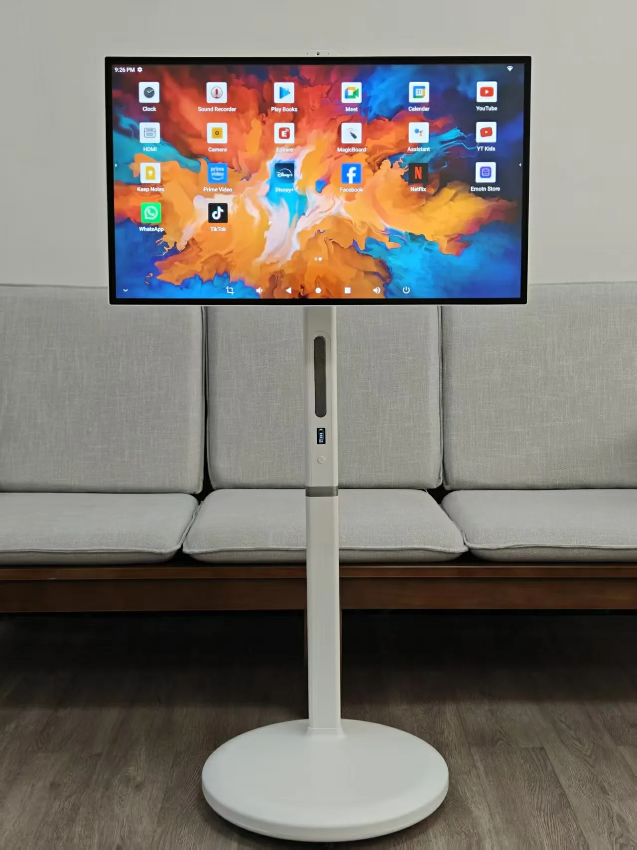32 Inch 4k Wireless Moveable Display Portable TV 4-7H  Life Type C Fast Charging White 1300W Camera Mike