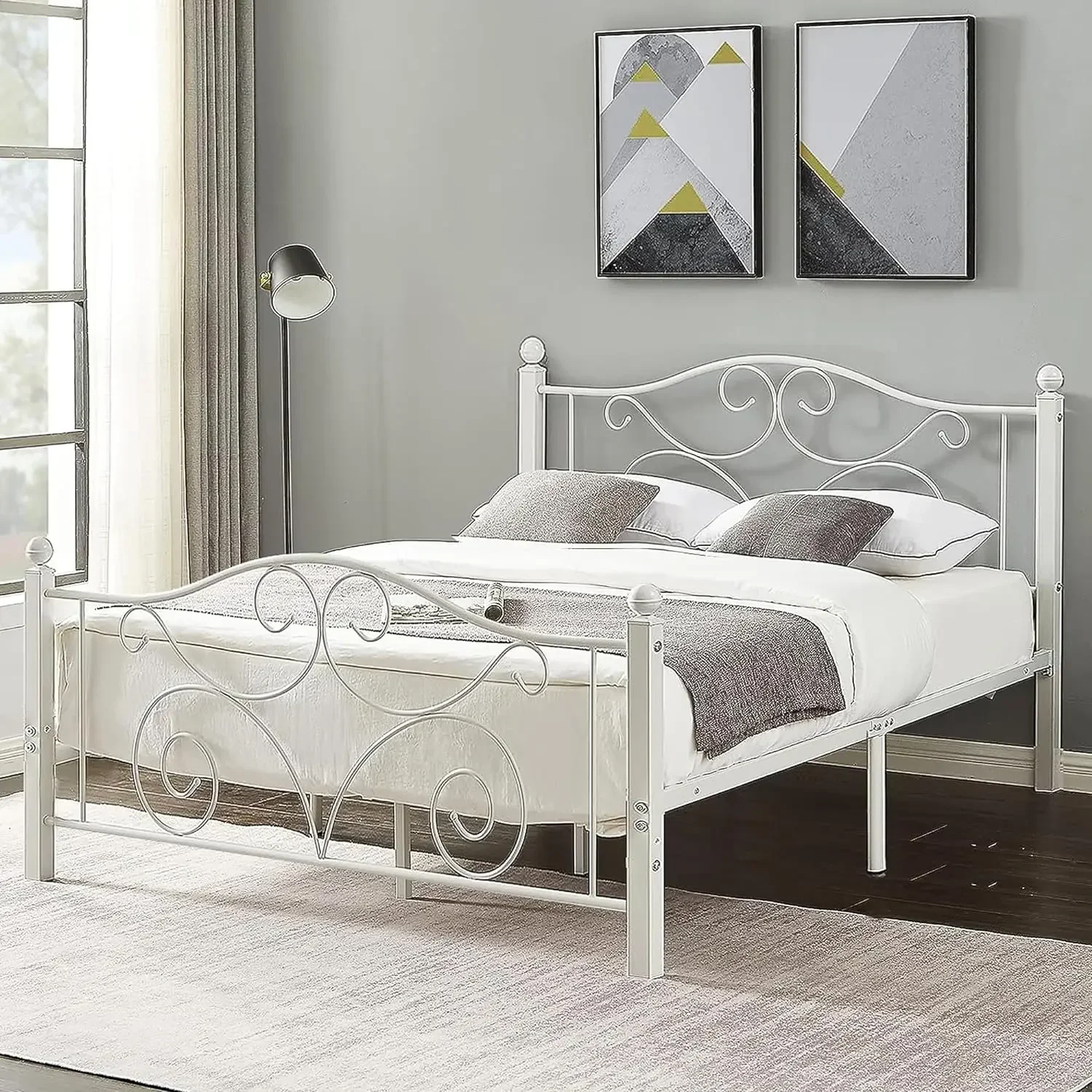 Queen Size Bed Frame with Headboard and Footboard, Heavy Duty Metal Slat Support, Platform Mattress Foundation, No Box Sp