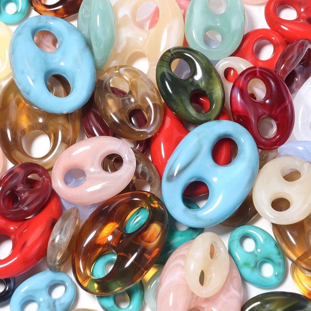 5-10 Stück Retro-Acrylperlen, Schweinenasen-Perlen mit zwei Löchern, Verbinder für DIY-Schlüsselanhänger, Armbänder, Halsketten, Schmuckherstellung, Zubehör – Detail 3