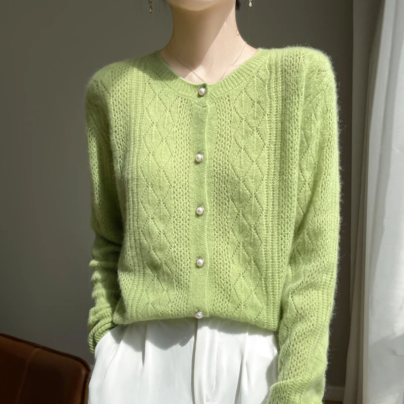 Herfst 100% merinowol damesvest met lange mouwen, effen kleur holle trui, comfortabele zachte top, klassieke stijl