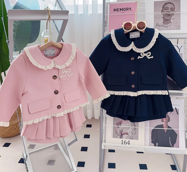 

New Baby Girls Long Sleeve Formal Sets Coat + Skirts Princess Elegant Suits 2-7T
