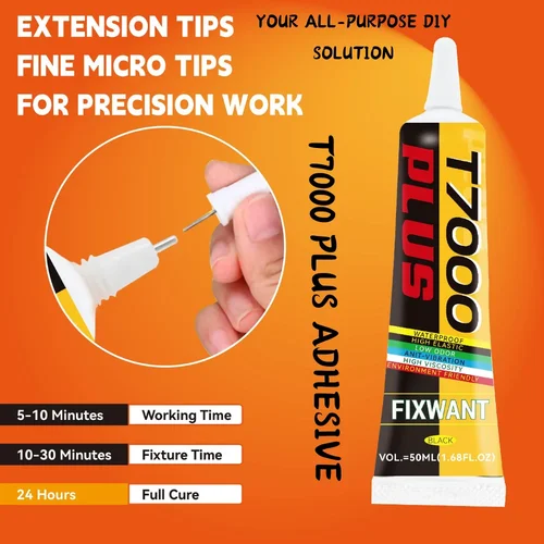 Imagen 2 del producto Pegamento adhesivo multiusos T7000 PLUS para diamantes de imitación, marco de pantalla de teléfono DIY, sellador de resina epoxi, pegamento líquido negro, T-7000 de Gel para uñas