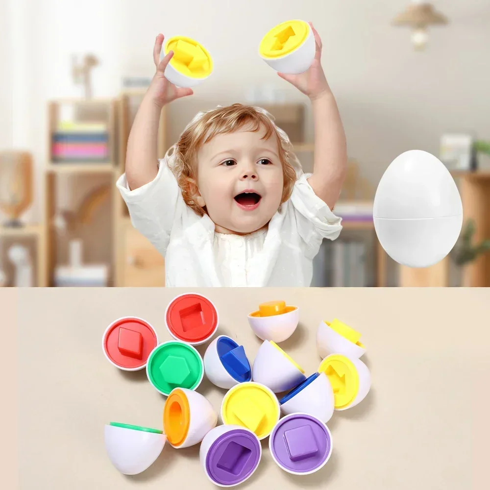 6lot Baby\'s Eggs Matching Game for Identify Color Shape Inserts Construction Blocks Smart Early Educational Toys Puzzle Playing