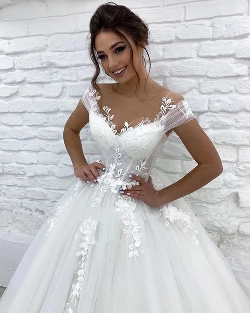 Pricess-vestido De novia con flores en 3D, vestido De novia con hombros descubiertos, con tren, tul