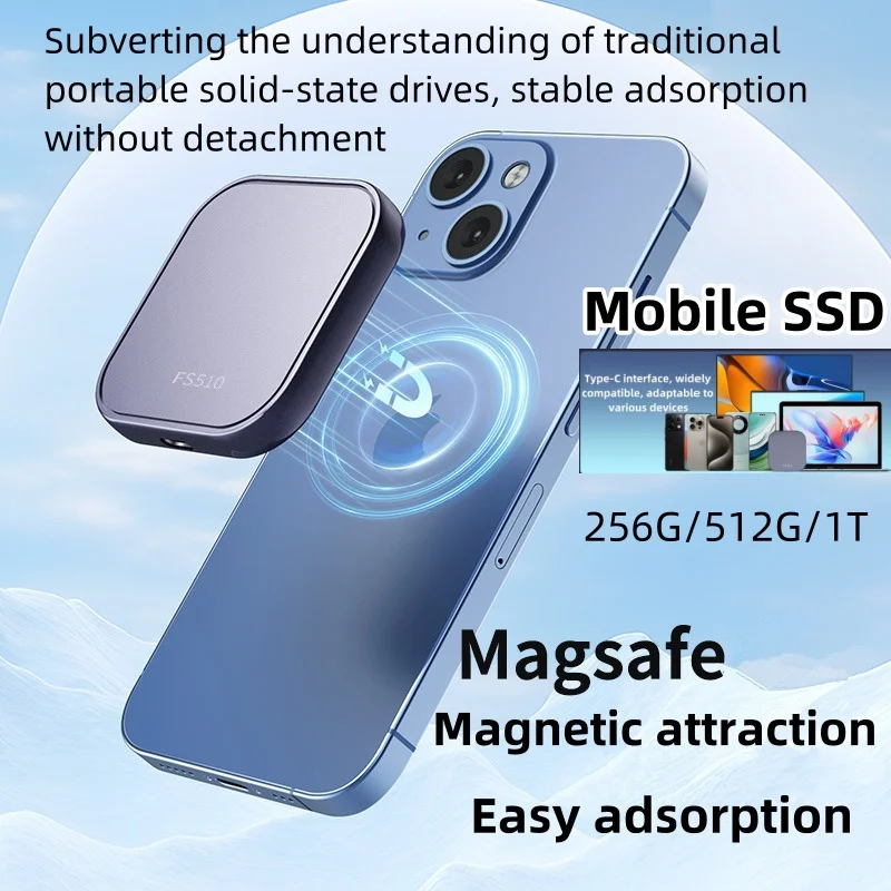 FS510 adsorption high-speed storage SSD 512G/1T Type-C Mobile Solid State Drive for Apple and Android mobile phones、laptop、Xbox