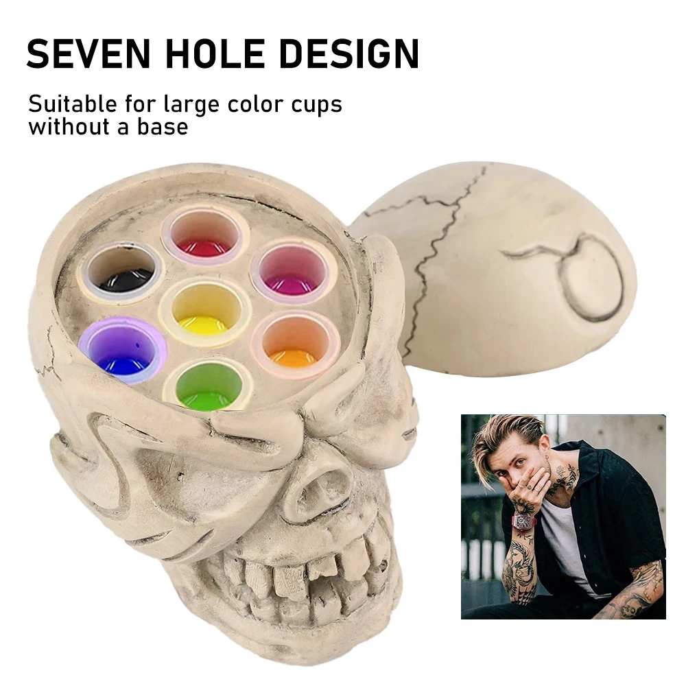 Tattoo Skull Ink Cup Holder Devil Vampire Horror Tattoo Pigment Container Holder Resin Makeup Pen Holder Stand Tattoo Accessory