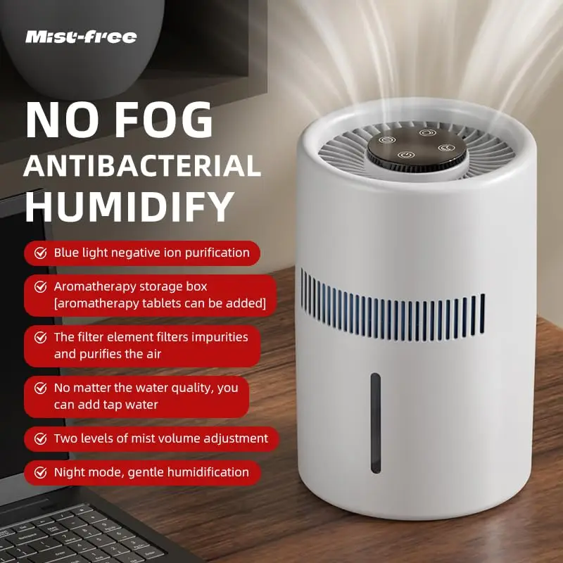 

4л без тумана, прохладный испарительный USB-увлажнитель-очиститель с синим светом, очиститель воздуха с отрицательными ионами для спальни, офиса, тихий диффузор