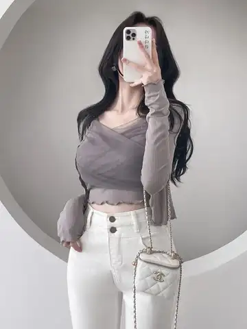 51STUDIO Fashionable Mesh Tight Fit Set Short Cardigan Top And Pants Women's Premium Quality Clothing Autumn Collection