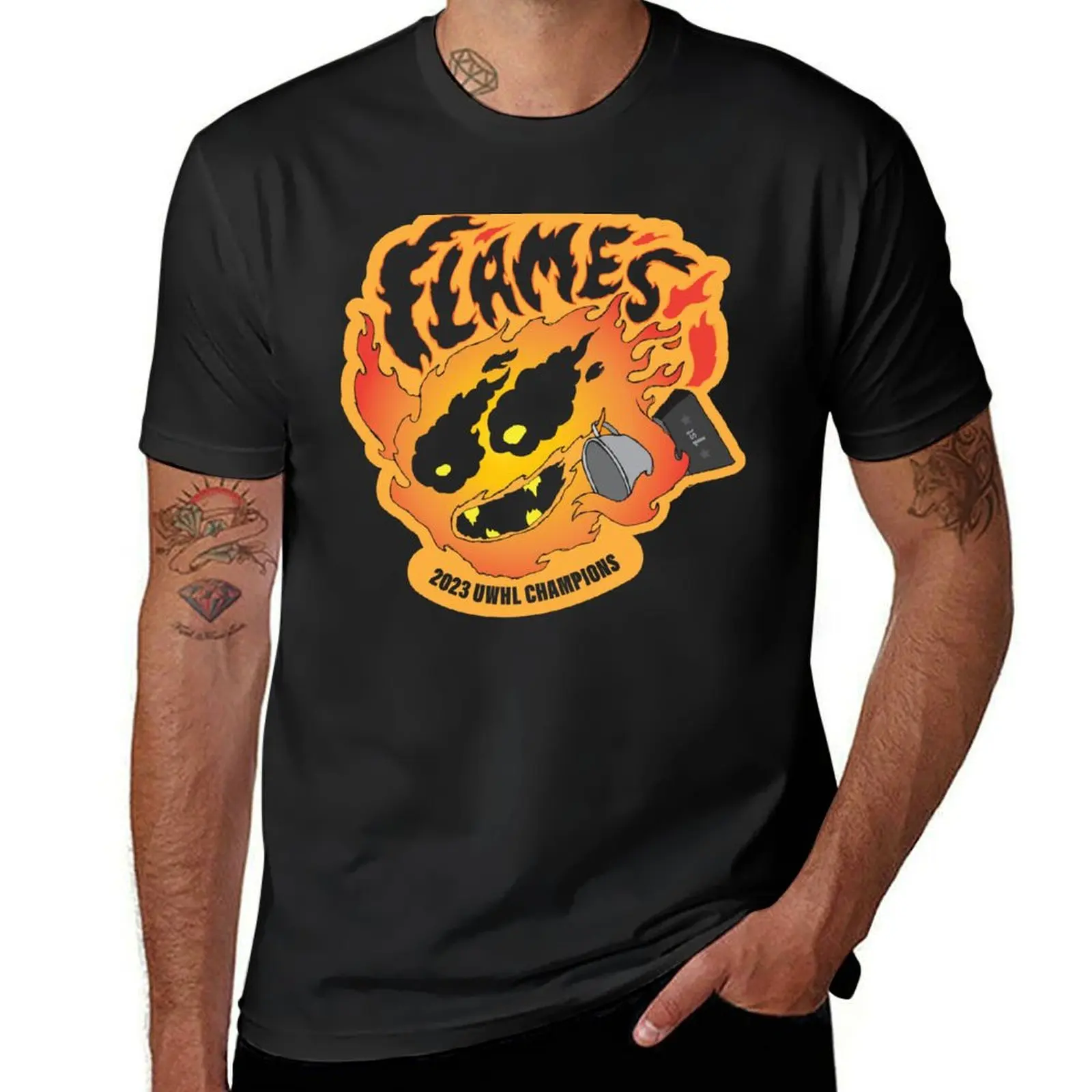 FLAMES 2023 UWHL CHAMPS! T-Shirt heavyweights cute clothes quick drying summer tops slim fit t shirts for men