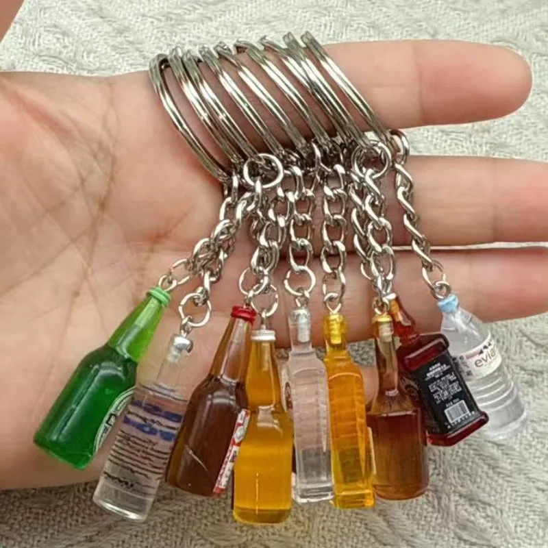 9pcs Fashion 3D Alcohol Drink Keychain Pendant Water Bottle Vodka Bottle Drop Keyring Men Women Backpack Jewelry Accessories