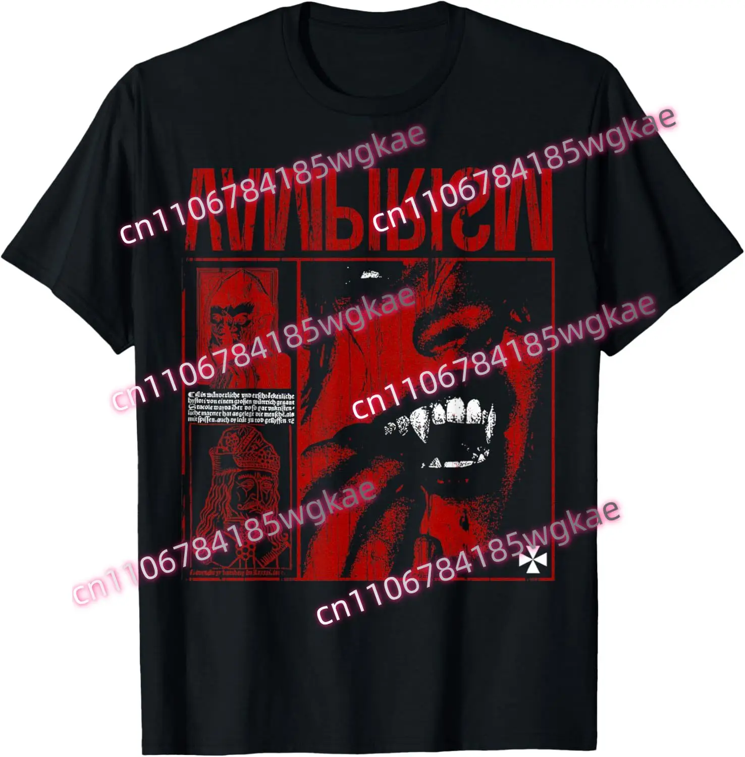 

Dark Gothic Black and Red Vampire Emo Y2K Grunge Streetwear T-Shirt Men's and women's casual cotton T-shirts