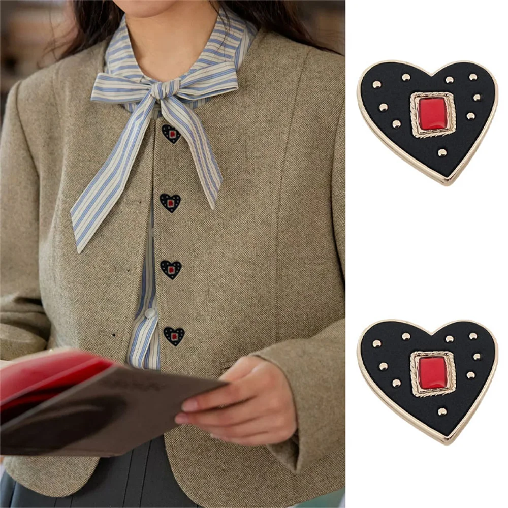 10 Pieces/set of Leather Layered Heart-shaped Gemstone Buttons, Fashionable Women's Dress and Suit Coat Buttons