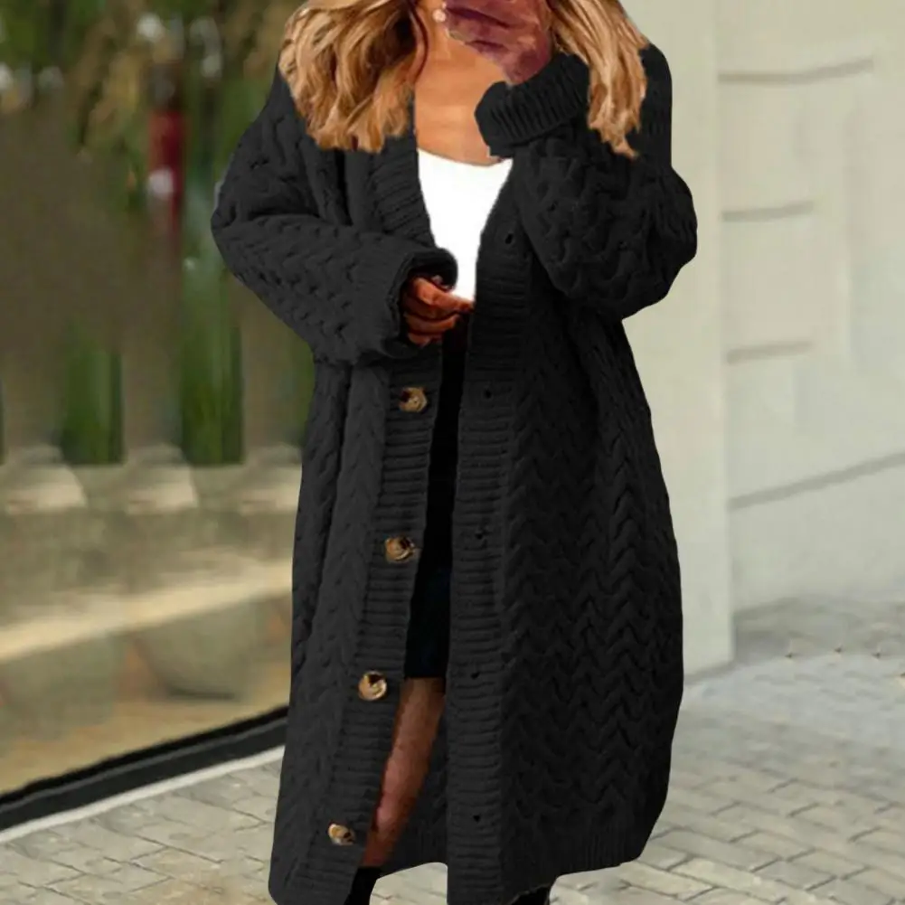 Twist Sweater Buttons Oversized Closure Mid Length Sweater Jacket Autumn Winter Women Cardigan Sweater Elegant Knitted Outerwear