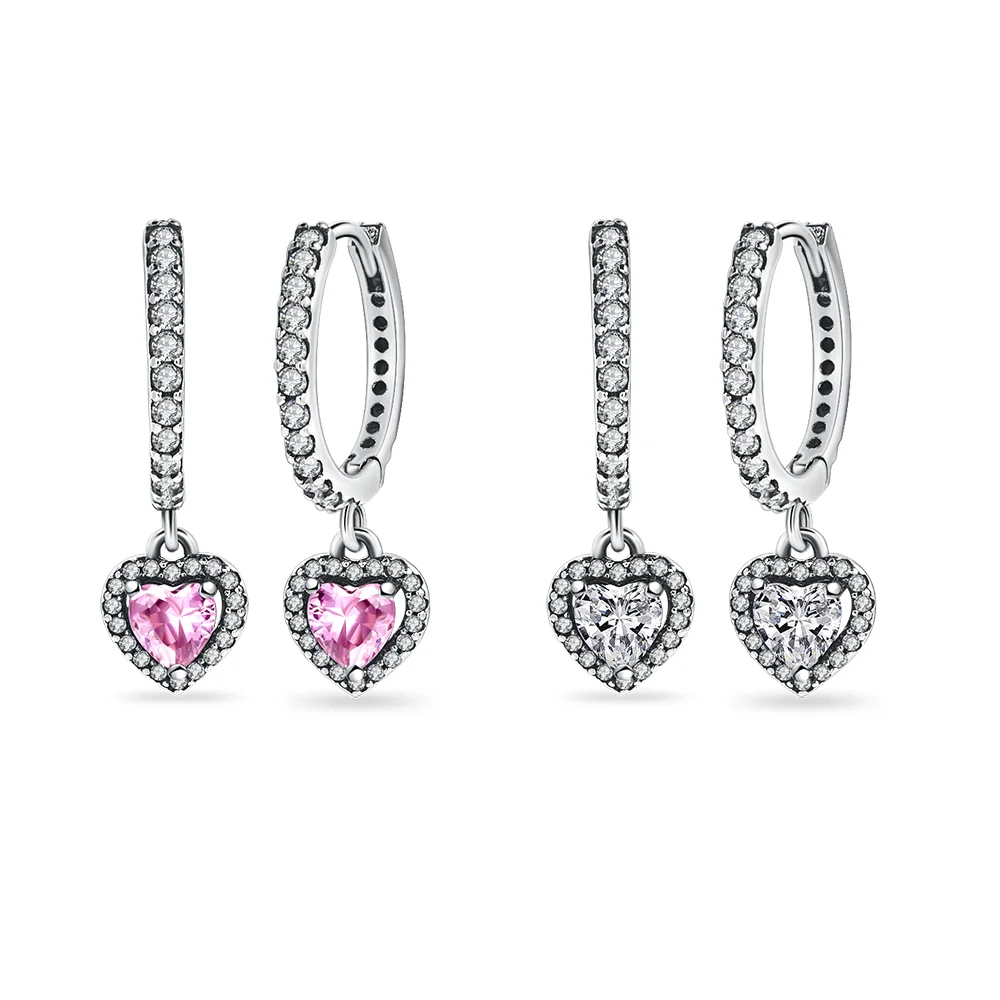 Silver Plated Huggie Hoop Earrings With Dainty Pink Heart Ch