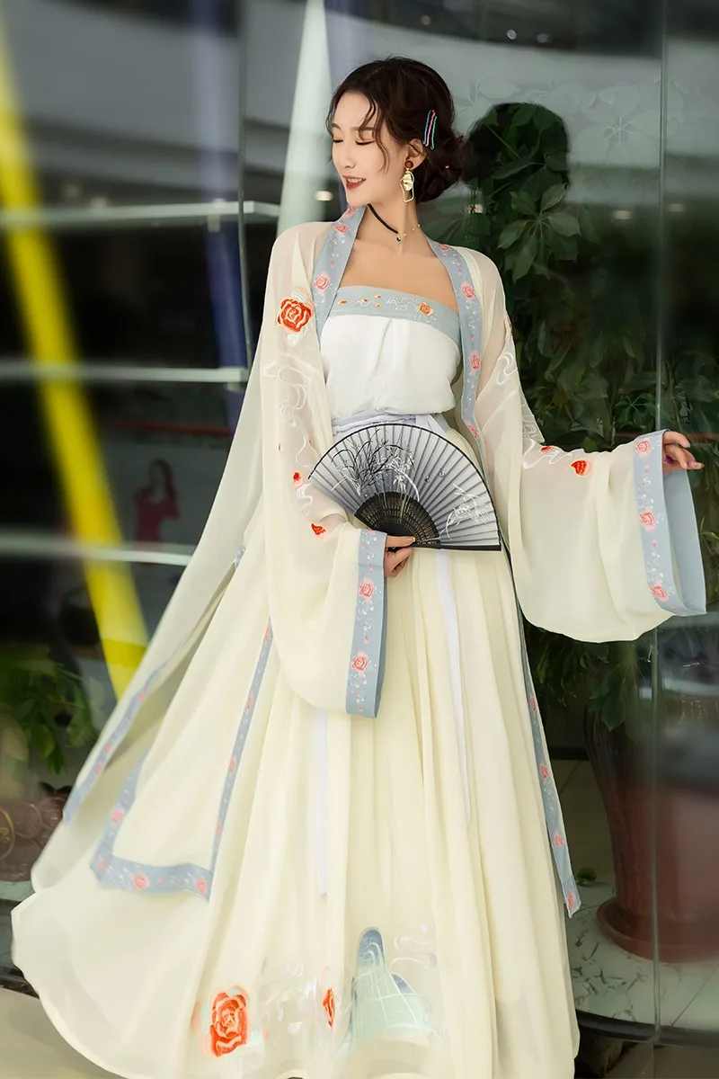 Chinese Originele Hanfu Song Dynastie Driedelige Geborduurde Taille Rok Dagelijkse Lente En Zomer Dameskleding