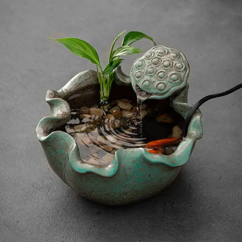 

Chinese Ceramic Water Fountain Tabletop Zen Decor for Wealth Indoor Feng Shui Desk Ornament Office Living Room Sculptures