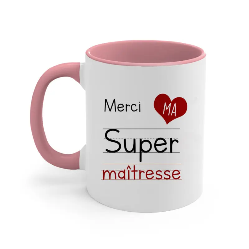 French Super Hero Maitresse Funny Print 11oz Pink Accent Coffee Mug Preschool Teacher End of Term Thank You Gift