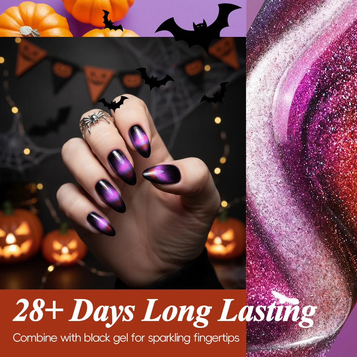 Ensemble de vernis à ongles œil de chat bicolore 7 pièces, comprenant 6 types de vernis à ongles UV + couche de base noire, pour décoration d'ongles personnalisée