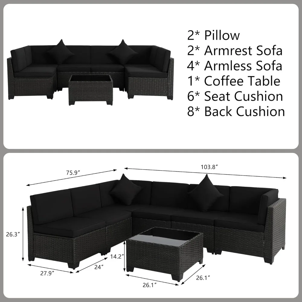 Patio Furniture Set,7 Pieces Modular Outdoor Sectional Sofa, PE Rattan Patio Conversation Set, All Weather Wicker Patio Furnitu