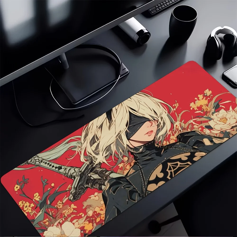 Warrior Girl with Sword on Red Background Desk Mat for Keyboard and Mouse