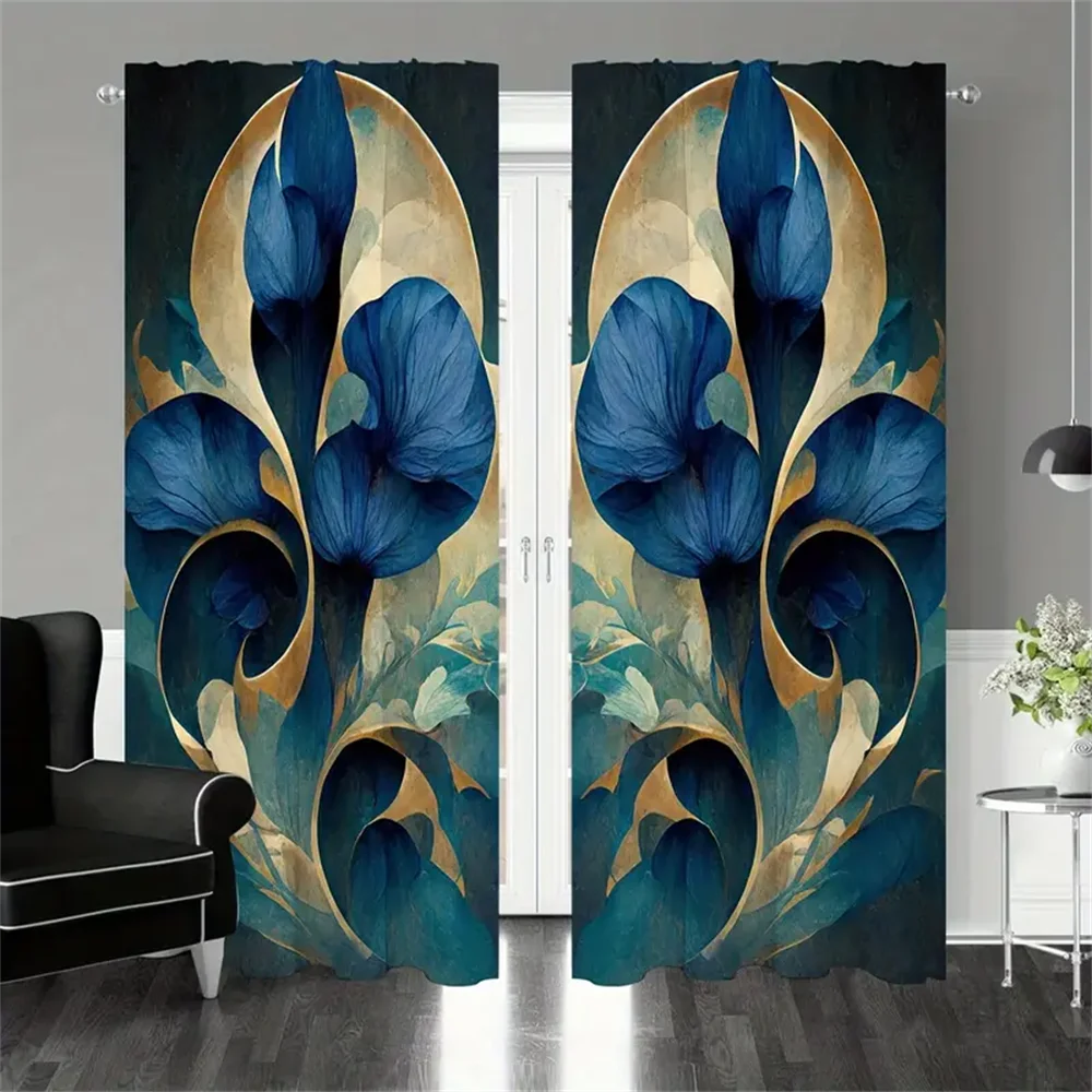 Custom Cheap 2Panels Flower Painted Artwork Printed Window Curtains For Living Room Window Drapes Bedroom Room Home Decor Door