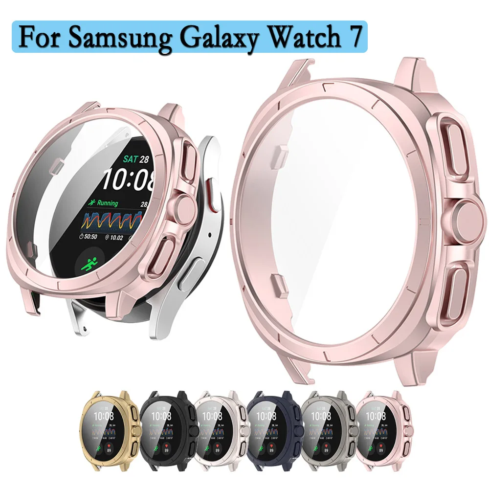 For Samsung Galaxy Watch 7 40/44mm Full Coverage PC Hard Case Cover With High-quality Tempered Glass Screen Protector Film