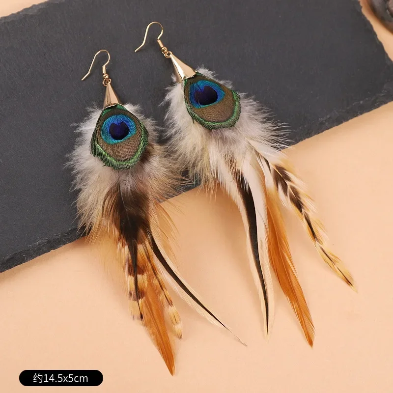 Übertriebene Feder-Ohrringe, Modische Imitation Pfauenfeder-Ohrringe, Boho-Stil Feder-Ohrringe, Maßgefertigter Schmuck Großhandel