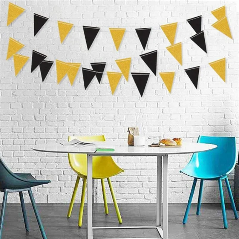 MAKE-Banner Decorazione Bandiera triangolare in oro nero per festival mediorientali, compleanni, feste di laurea