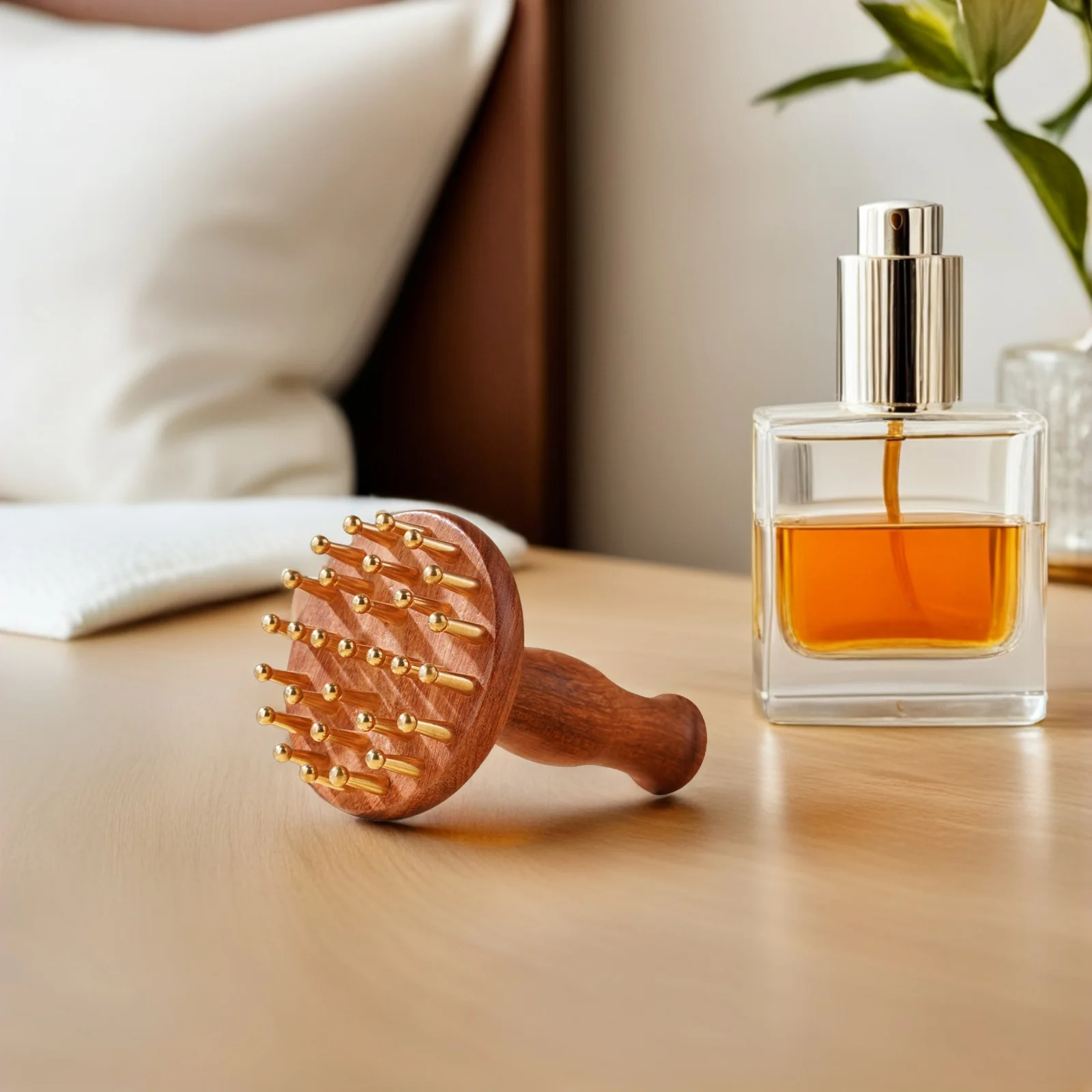 

Sandalwood Brass Meridian Massage Brush Ergonomic Wooden Handle for Full Body Relaxation Back Abdomen Thighs Arms Guasha Therapy