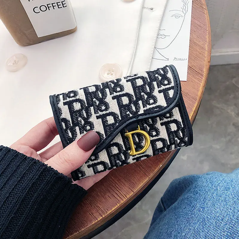 Cartera de piel sintética con letras para mujer, monedero corto de gran capacidad, tarjetero