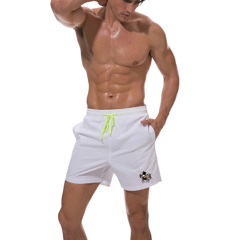 Weiß Shorts Männer Japanischen Stil Polyester Running Sport Shorts für Männer Casual Sommer Elastische Taille Solide Shorts Gedruckt Kleidung