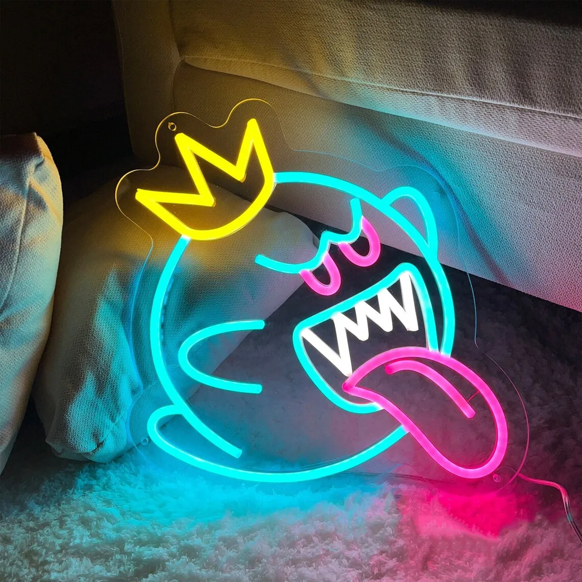 Boo Ghost Led Neon Light, Japanese Anime Neon Sign King Boo USB Light, Customize Home Decor Gifts for Teens