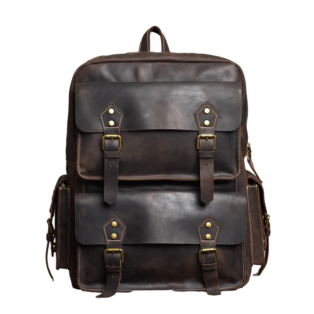 Men's Genuine Leather Backpack Vintage First Layer Cowhide Backpack Leisure Travel Bag Large Capacity Laptop Bag For 17inch