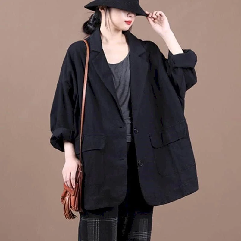 Blazers for Women Long Sleeve Casual Jackets Korean Style Outerwears Vintage Oversized Solid Tailored Collar Coats Women Tops