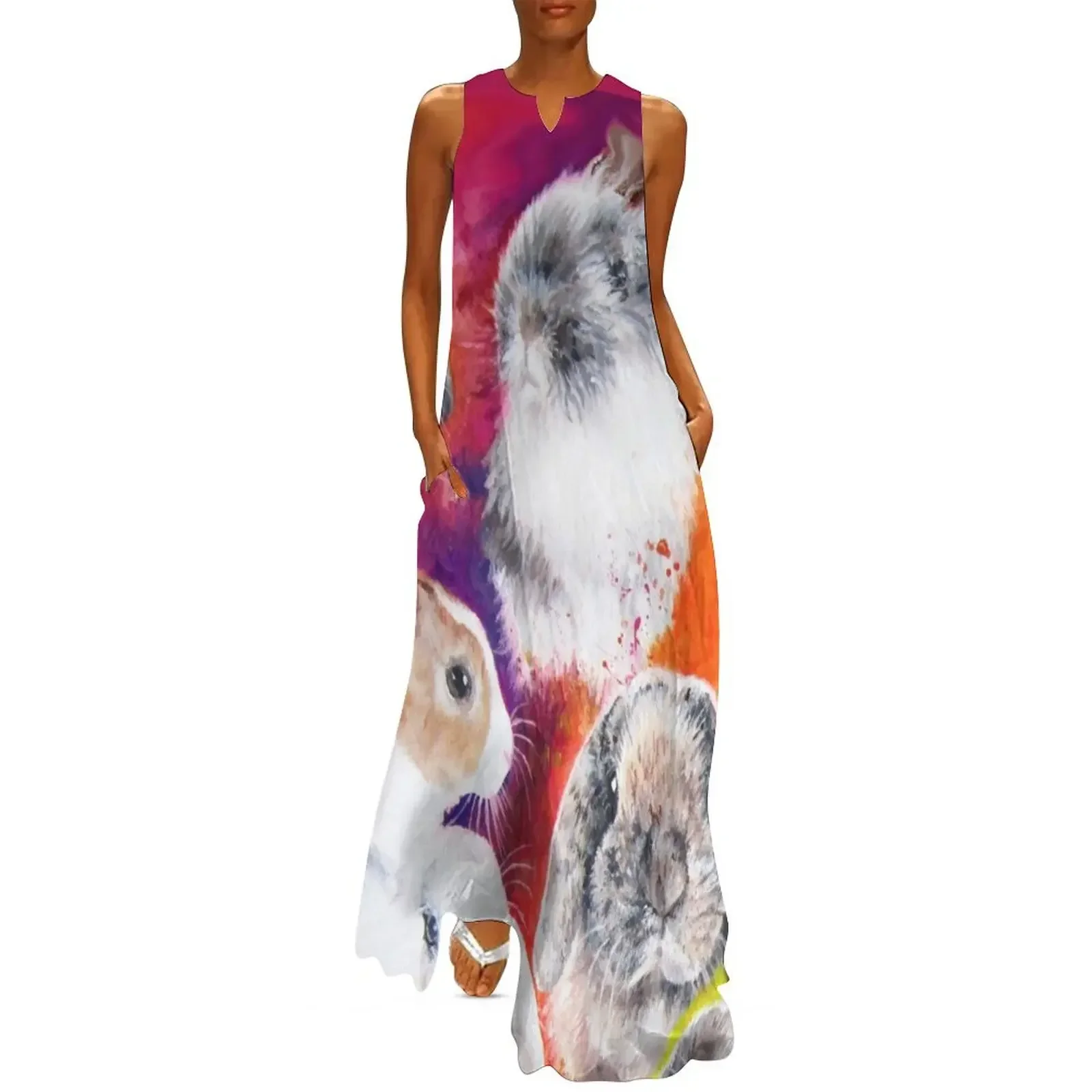 

Painted bunnies in a rainbow Long Dress dresses with long sleeves Casual dresses Dress women women formal occasion dresses Dress