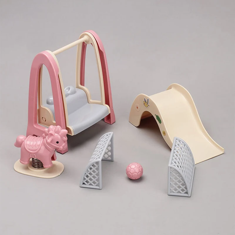 Casa de muñecas de simulación para niños, tobogán de parque de atracciones, Columpio de caballo de madera, casa de juegos en miniatura, juego de accesorios de Juguetes