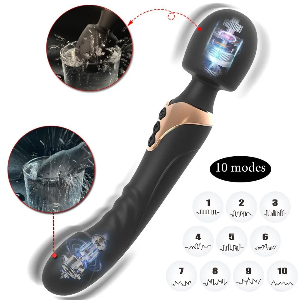 Powerful AV Magic Wand Dildo Vibrator 10 Mode Vagina G Spot Stimulator Clitoris Anal Female Mastrubator Adult Sex Toys for Women