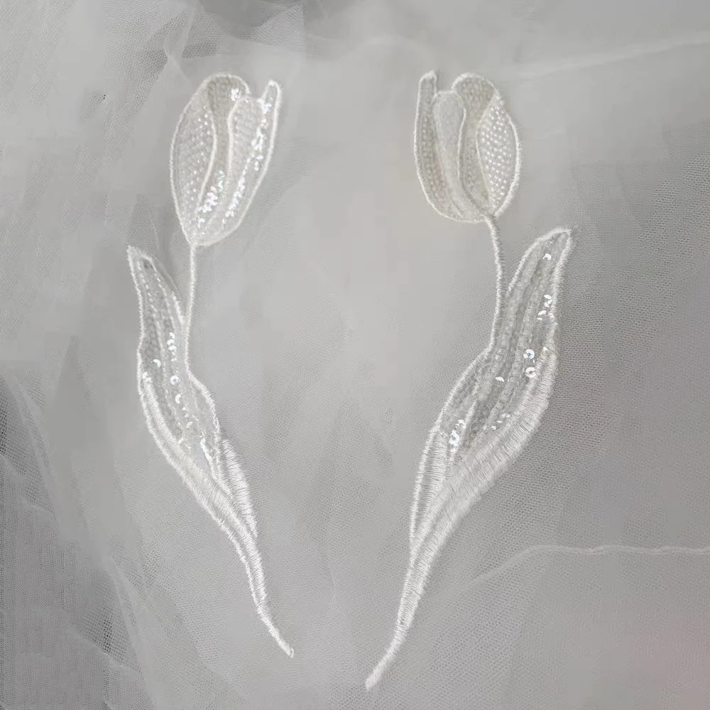 1Pair Black White Sequin Embroidery Tulip Decal Embroidered Patches Applique Clothing Patch Decoration