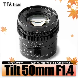 TTArtisan Tilt 50mm F1.4 MF Pełnoklatkowy obiektyw do fotografii studyjnej Kompatybilny z Sony E Nikon Z Fujifilm XF M43 L-mount