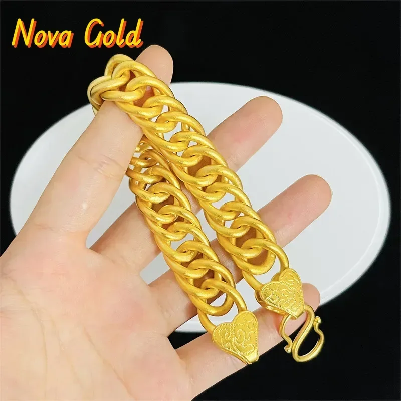 

NovaGlod: Роскошный мужской браслет из настоящего золота 24K, унисекс, с ручной прорезинкой, золото Au9999, с узором «облака», цепочка-браслет с ручной прорезинкой.