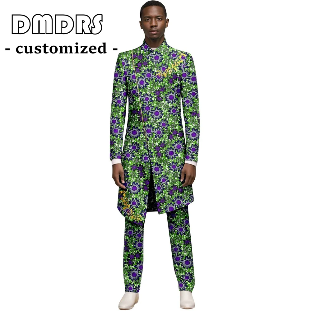 Setelan Jas Pria Premium Motif Afrika 2PC Custom Tailored Ankara Blazer & Celana untuk Pernikahan XS-6XL Pakaian Fashion