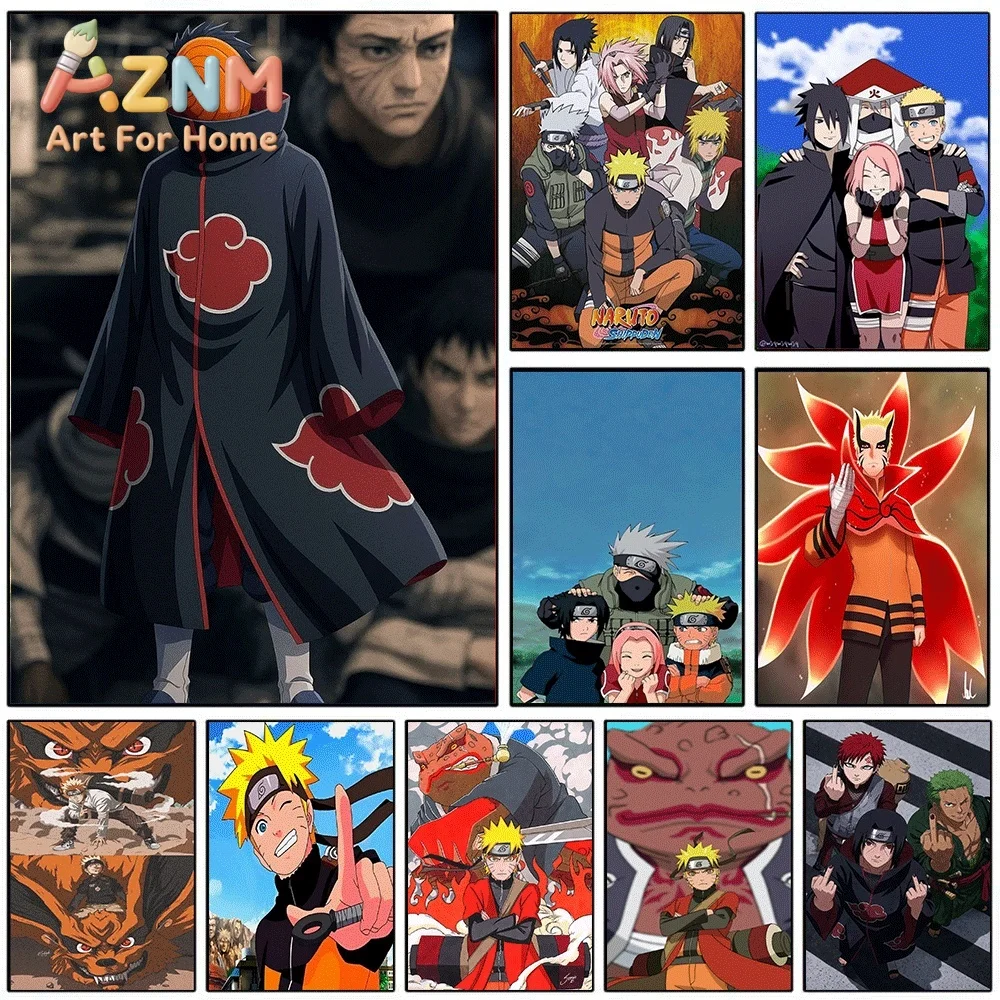 Naruto Akatsuki Organization Anime Canvas Wall Art Print, Unframed Canvas Painting, Japanese Manga Poster for Bedroom Living R